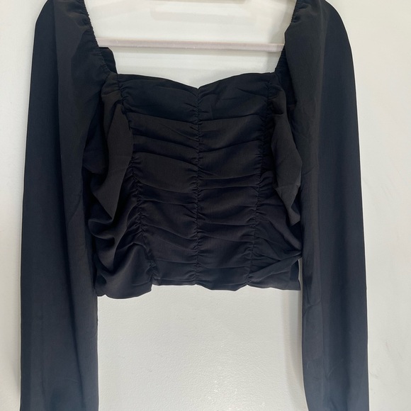 Mixed Threads Tops - Mixed Threads Cropped Long Sleeve Ruched Top‎ Women's Size M Black Coquette Goth